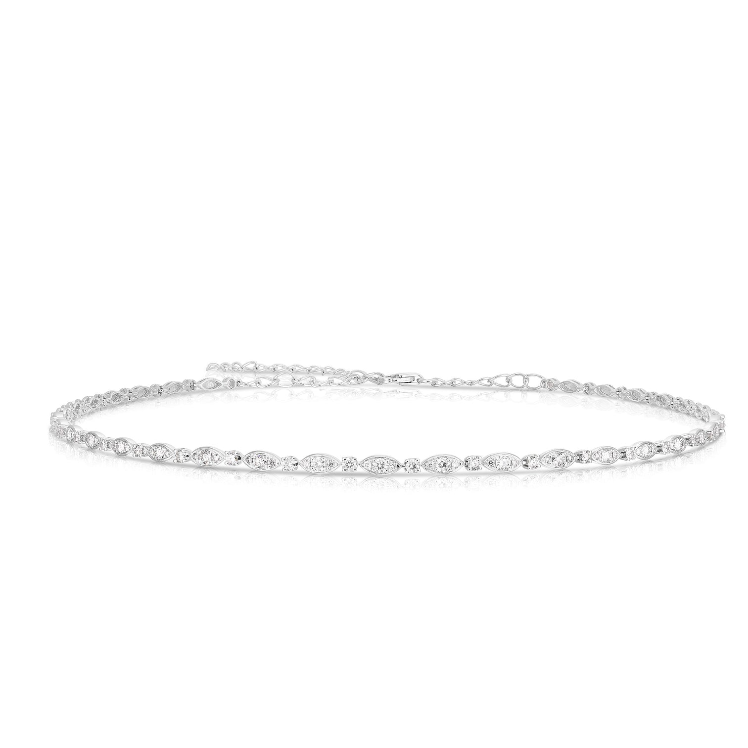 Sabel 14K White Gold round Diamond Partway Choker Necklace